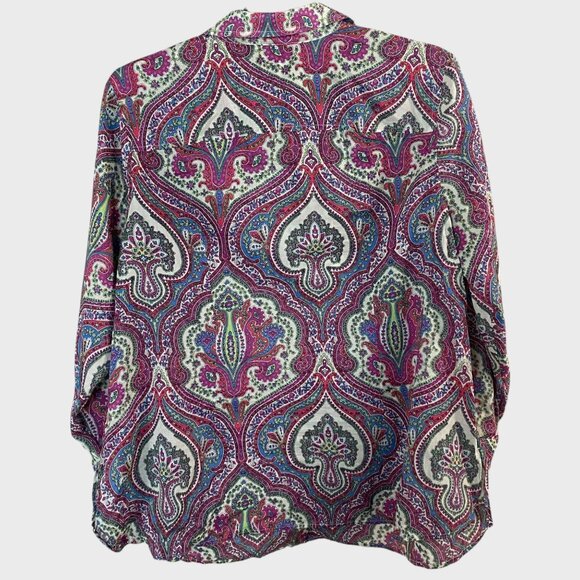 Talbot Paisley Long-Sleeve Button-Up Shirt Multicolor Women's 2X Roll-Tab Casual - Picture 4 of 13